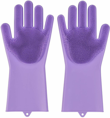 MARCRAZY Silicon Cleaning Gloves Wet and Dry ( purple) Wet and Dry Glove(Free Size)