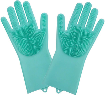 Hemaverse Multipurpose use Dish washing Silicon hand glove Pair of 1 | green color Wet and Dry Glove(Large)