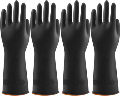 RBGIIT 4 Pairs Chemical Resistant Rubber Gloves Black Reusable for Cleaning Dishwashing Wet and Dry Disposable Glove Set(Free Size Pack of 4)