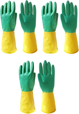 RBGIIT Washable Reusable Dish Washing Bathroom Toilet Pet All Types Hand Safe Wet and Dry Disposable Glove Set(Large Pack of 3)