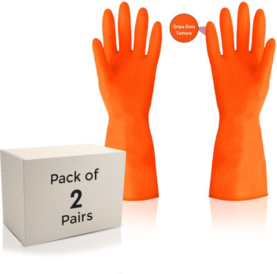 Spotview Heavy Duty Rubber Hand gloves|2 Pair for Dishwashing,gardening,kitchen cleaning Wet and Dry Glove Set(Free Size Pack of 2)