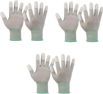 HM EVOTEK ESD Gloves Anti-Static PU Fingertip Coated Non-Slip Gloves for Lab Work Glove K1 Dry Glove Set(Free Size Pack of 3)