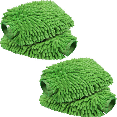 HOMESTIC Pack of 4 Multipurpose Microfiber Glove Duster for Home Cleaning | Plain Green Wet and Dry Glove Set(Free Size Pack of 4)