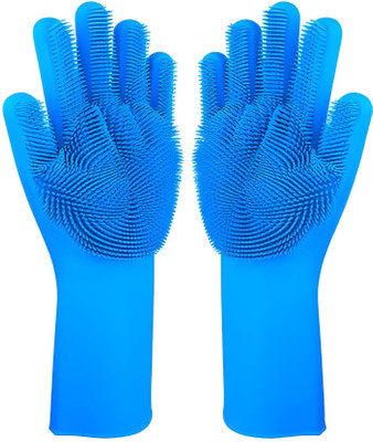 RBGIIT Multicolor Silicon Glove For Kitchen Dish Washing Cleaning Scrubbing Pet Toilet Wet and Dry Glove(Free Size)