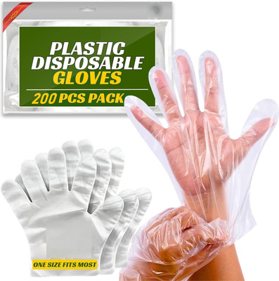 DM SPECIALLY FOR SPECIALIST 200 Pieces Plastic Disposable Gloves, for Cleaning, [ One Size Fits Most ] Wet and Dry Glove Set(Free Size Pack of 200) deal from flipkart