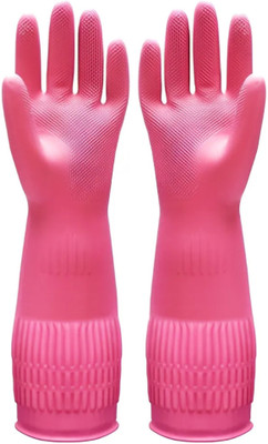 Donizard Latex Rubber PVC lined Elbow Length Hand Glove for Kitchen Dishwashing Gardening Wet and Dry Disposable Glove Set(Free Size Pack of 2)