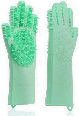 RBGIIT Magic Silicone Gloves Scrubbing Gloves for dishes, dishwashing gloves with scrubbers, dish gloves for kitchen, car wash, and pet care Wet and Dry Glove Set(Medium Pack of 4)
