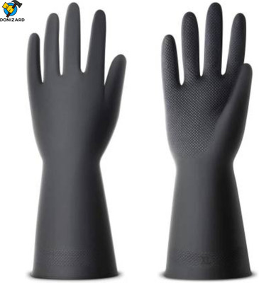 Donizard Chemical Acid Alkali Oil Resistant Industrial Cleaning Non Slip Rubber Safety Wet and Dry Glove(Free Size)