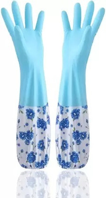 MAAUVTOR Reusable Rubber Latex PVC Flock lined Long Elbow Hand Gloves Safety Kitchen Wet and Dry Glove(Free Size)