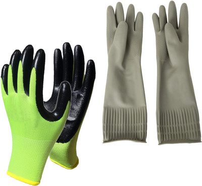 Masox Store Anti Cut Resistant Industrial Hand Gloves | Latex Biodegradable Hand Gloves S1 Wet and Dry Glove Set(Free Size Pack of 2)