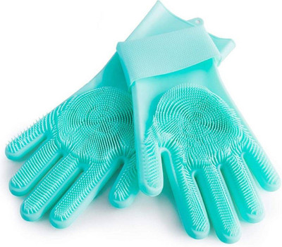 Masaka SiliconeGloves with Reusable Heat Resistant Tool for Cleaning,Dish Washing 1pair Wet and Dry Glove(Free Size)