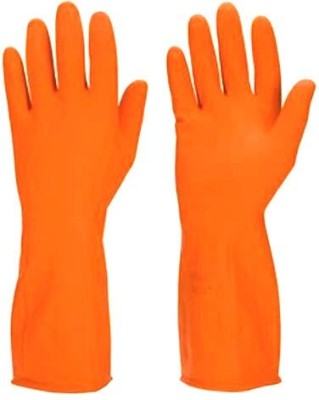 Bliss Care Reusable Latex Hand Gloves For Kitchen Orange Wet and Dry Glove Set(Free Size Pack of 2)