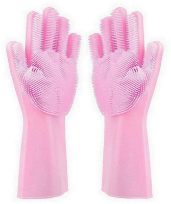 RBGIIT Magic Silicone Gloves Scrubbing Gloves for dishes, dishwashing gloves with scrubbers, dish gloves for kitchen, car wash, and pet care Wet and Dry Glove Set(Medium Pack of 4)