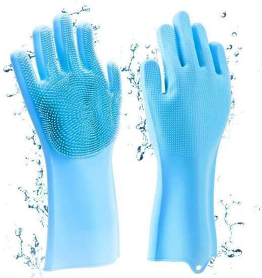 RBGIIT Multicolor Silicon Glove For Kitchen Dish Washing Cleaning Scrubbing Pet Toilet Wet and Dry Glove(Free Size)