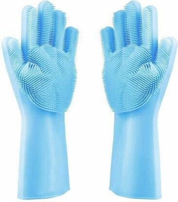 Adnate Silicone Heat Resistant Rubber Dish Washing Gloves with Wash Scrubber GR-3 Wet and Dry Glove (Free Size) mu;ticolor Wet and Dry Glove(Free Size)