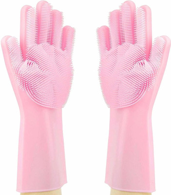 ABlue Clipper Magic Silicone Dish Washing Gloves, Silicon Cleaning Gloves, Silicon Hand Gloves Wet Glove(Free Size)
