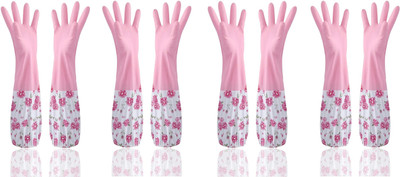 Masox Store Reusable Washable Rubber dishwashing Kitchen Cleaning Purpose Gloves B-54 Wet and Dry Disposable Glove Set(Free Size Pack of 4)