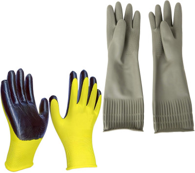 Masox Store Nitrile Coated Industrial Safety Hand Gloves | Long Sleeve Cleaning Gloves S2 Nylon, Rubber  Safety Gloves(Pack of 2)
