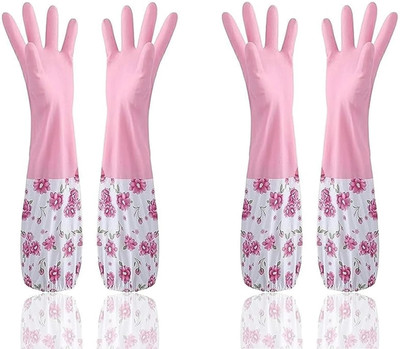 JKICHNM Reusable Rubber Latex PVC Flock lined Long Sleeves elbow length Hand Gloves Wet and Dry Glove Set(Free Size Pack of 2)