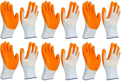 Masox Store Multipurpose Nylon Latex Coated Firm Grip Industrial Work Cut Resistant Glove K7 Wet and Dry Glove Set(Extra Large Pack of 6)