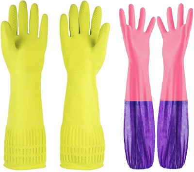 RBGIIT Reusable Long Elbow Hand Gloves, Safety Kitchen Dish-Washing, Gardening, Laundry Wet and Dry Glove Set(Large Pack of 2)