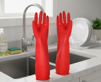 MEEJEEK Reusable Waterproof Household Dishwashing Cleaning Rubber Glove Non-Slip Kitchen Wet and Dry Glove(Free Size)