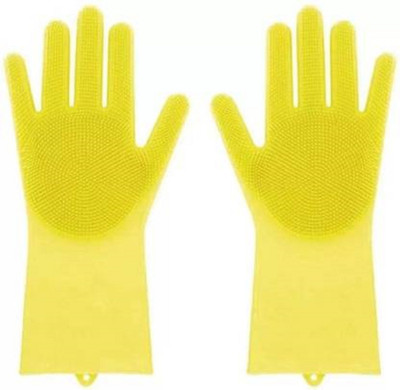 Masaka SiliconeGloves with Reusable Heat Resistant Tool for Cleaning,Dish Washing 1pair Wet and Dry Glove(Free Size)