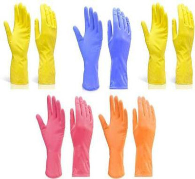 prosaic Combo of 5 Pairs Reusable Waterproof Household Cleaning Rubber Latex Gloves Dish Washing, Kitchen Multipurpose Use Wet and Dry Glove Set (Medium Pack of 5) Wet and Dry Glove Set(Medium Pack of 5)