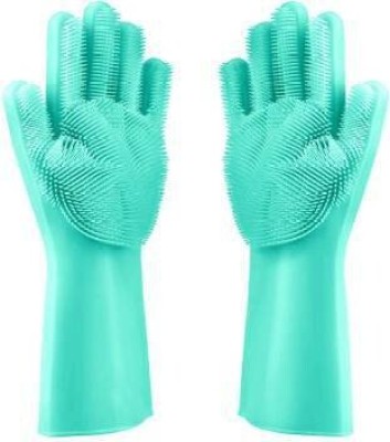 Urwald Silicon Cleaning Hand Gloves- Kitchen wash, Pet Groom, Dish, Car, Bathroom 1015 Wet and Dry Glove Set(Free Size Pack of 2)