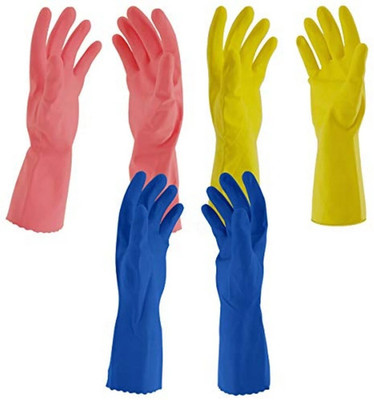 TOUCH SHOP Cleaning Gloves Reusable Rubber Hand Gloves, Stretchable Gloves for Washing Cleaning Kitchen & Garden Wet and Dry Disposable Glove Set(Large Pack of 3)