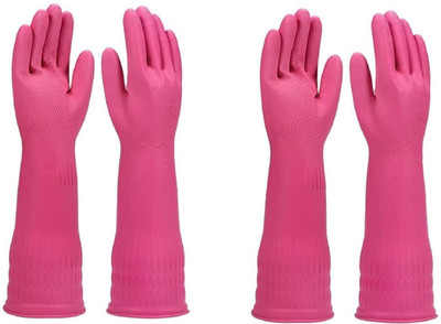 Eopzo rubber Reusable Heavy Duty Hand Gloves For Dishwashing Gardening Wet and Dry Disposable Glove Set(Large Pack of 4)