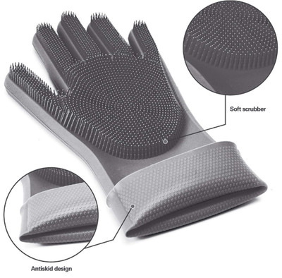 Jeevan jyoti agency Reusable Rubber Silicon Household Safety Wash Scrubber Heat Resistant J51 Wet and Dry Disposable Glove(Free Size)