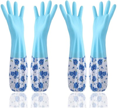 Estervig Reusable Gloves for Dishwashing, Kitchen Cleaning Hand Gloves (2 Pair Blue) Wet and Dry Glove Set(Free Size Pack of 4)