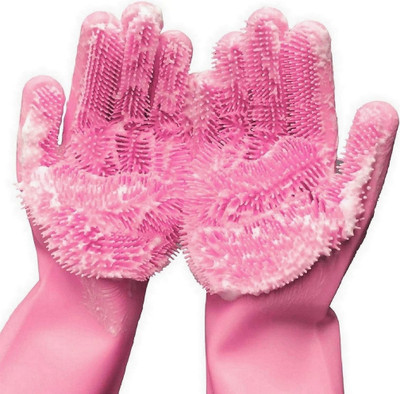 RBGIIT Magic Silicone Gloves Scrubbing Gloves for dishes, dishwashing gloves with scrubbers, dish gloves for kitchen, car wash, and pet care Wet and Dry Glove Set(Medium Pack of 4)