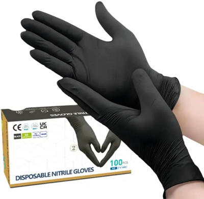 ZELOX Black Nitrile Gloves Disposable Powder Free Examination Hand gloves Size-M 100pc Wet and Dry Glove Set(Medium Pack of 100)