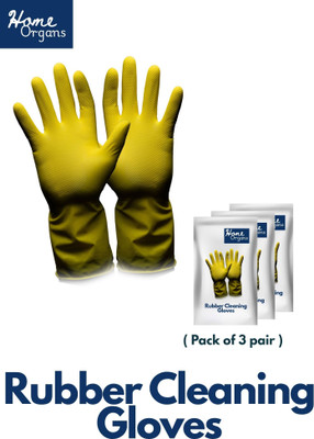 home organs Premium Rubber Cleaning Gloves | Reusable Gloves for Home Cleaning Wet and Dry Glove Set(Free Size Pack of 3)