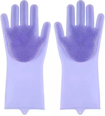 Fancie Eqquips Pack OF 1 Gloves Magic Silicone Dish Washing Gloves, Silicon Cleaning Gloves Wet and Dry Disposable Glove(Free Size)