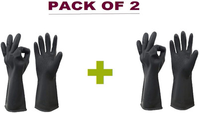 RBGIIT Rubber Hand Gloves Industrial Janitorial Construction Gardening Home Kitchen Wet and Dry Glove Set(Large Pack of 2)