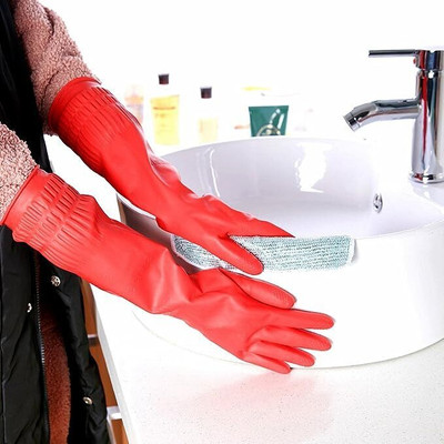 Donizard Reusable Household Safety Protection Hand Care Long Sleeve Natural Rubber Wet and Dry Glove Set(Large Pack of 2)