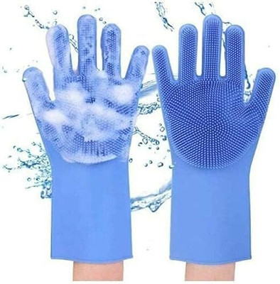 Hemaverse Multipurpose use Dish washing Silicon hand glove Pair of 1 | Blue colour Wet and Dry Glove(Large)