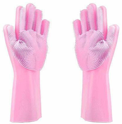 Wakiso SiliconeGloves with Reusable Heat Resistant Tool for Cleaning,Dish Washing 1pair Wet and Dry Glove(Free Size)