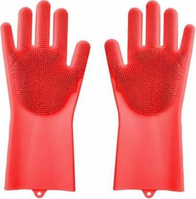 Hoima SiliconeGloves with Reusable Heat Resistant Tool for Cleaning,Dish Washing 1pair Wet and Dry Glove(Free Size)