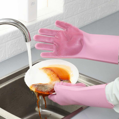 Alliance Silicone Scrubbing Hand Gloves For Dish Washing Wet and Dry Glove Set(Free Size Pack of 2)