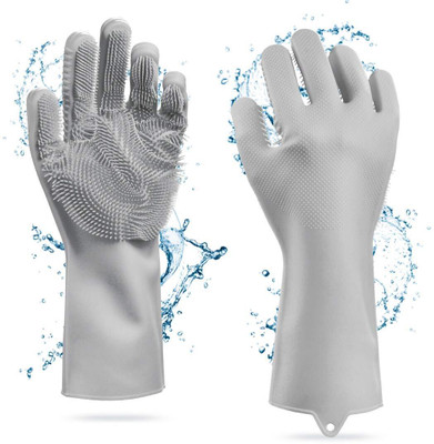 Nivrutti Scrubbing Silicone Gloves Household Safety Wash Scrubber 048 Wet and Dry Disposable Glove(Free Size)