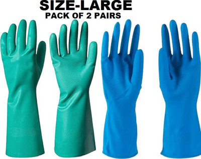 3P {Green& Blue}-L/ Combo Pack of Cleaning Rubber Gloves Multifunctional, Reusable/ Wet and Dry Glove Set(Large Pack of 2)