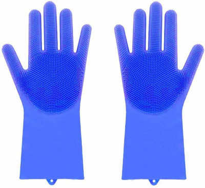 DeeKay REUSABLE SILICONE CLEANING BRUSH SCRUBBER GLOVES (MULTICOLOR) Wet and Dry Glove Set(Large Pack of 2)