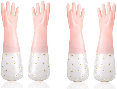 Eopzo Household Latex Hand Gloves For Kitchen Dish Washing Wet and Dry Glove Set(Large Pack of 4)