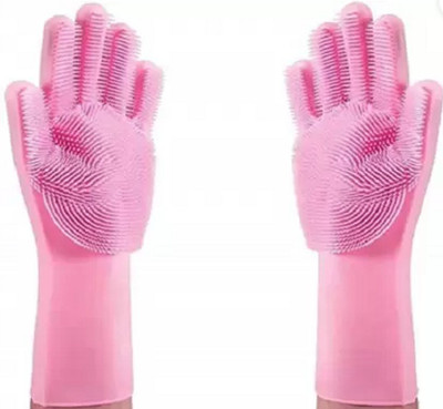 GULU SiliconeGloves with Reusable Heat Resistant Tool for Cleaning,Dish Washing 1pair Wet and Dry Glove(Free Size)