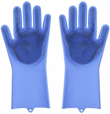 TAKKE Silicone Cleaning Gloves with Scrubber Wet and Dry Glove Set(Free Size Pack of 2)