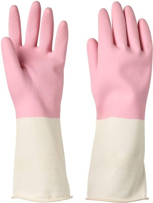 RBGIIT Reusable Rubber Hand Gloves Waterproof Household Gloves for Kitchen Cleaning, Dish Washing, Laundry, Perfect for Garden Lightweight and Durable Pink 1 Pair Wet and Dry Glove Set(Free Size Pack of 2)